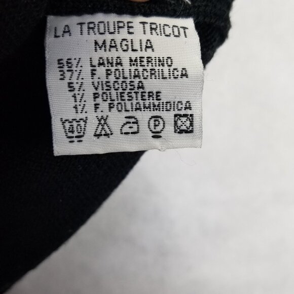 Le Troupe Tricot Maglia Top Womens Small Merino Wool Black Gold Italian Knitwear - Picture 9 of 13